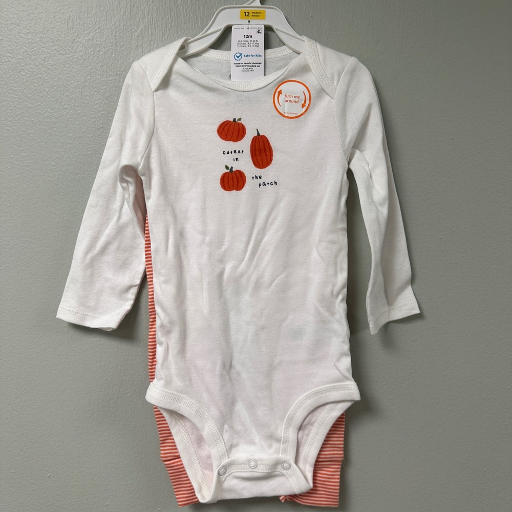 Carters 12M Baby Pumpkin Patch Outfit Set Bodysuit Striped Pants Fall NWT